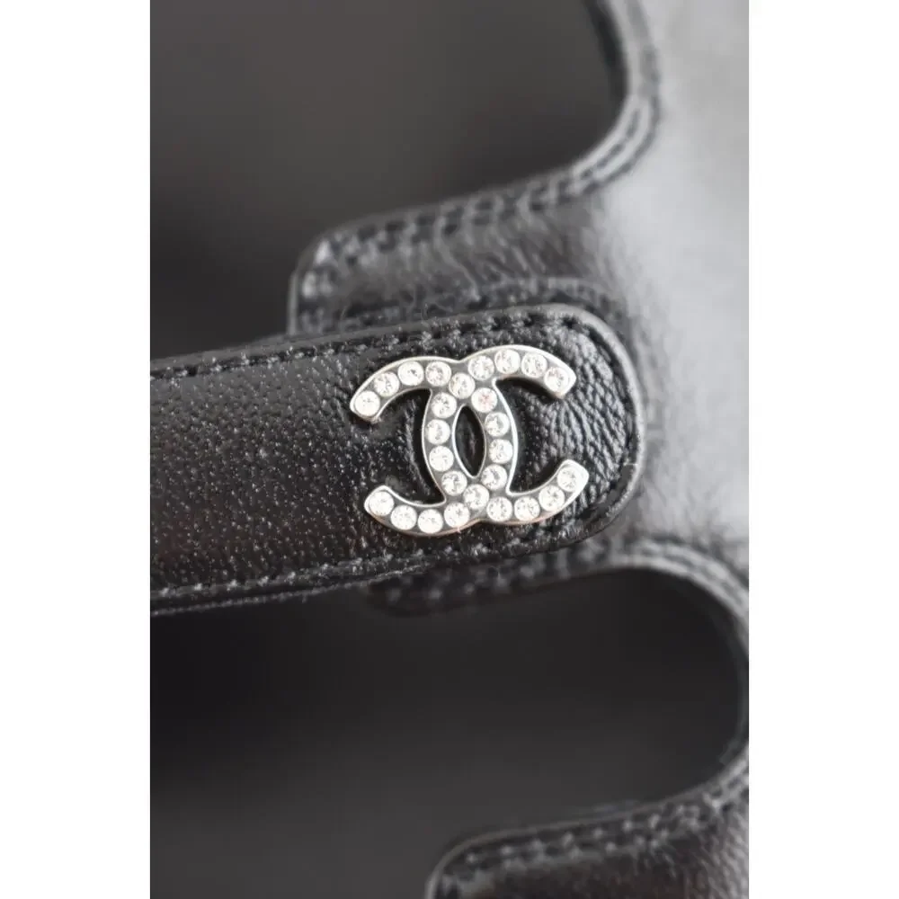 Chanel 24S Black Leather Triple Strap CC Logo Mule Slide Teva Dad Sandal Flat 41
